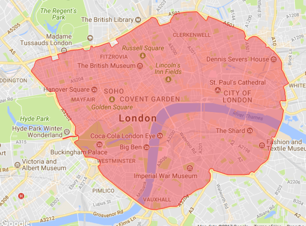 แผนที่การเก็บภาษีมลพิษในลอนดอน