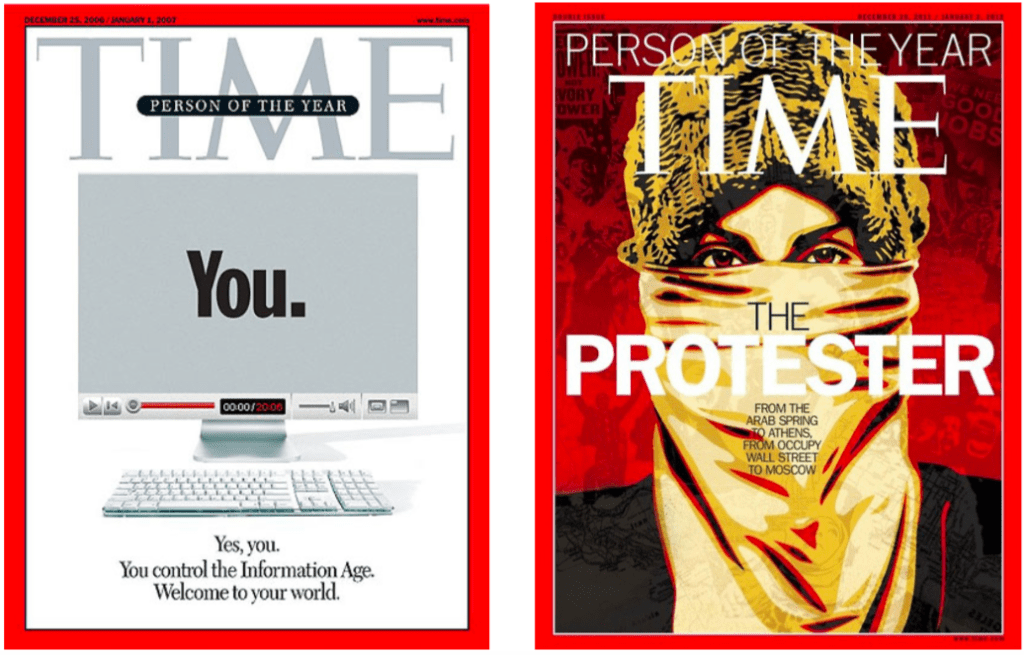 หน้าปกนิตยสาร ไทม์ ฉบับบุคคลสำคัญแห่งปี ประจำปี 2006 และ 2011