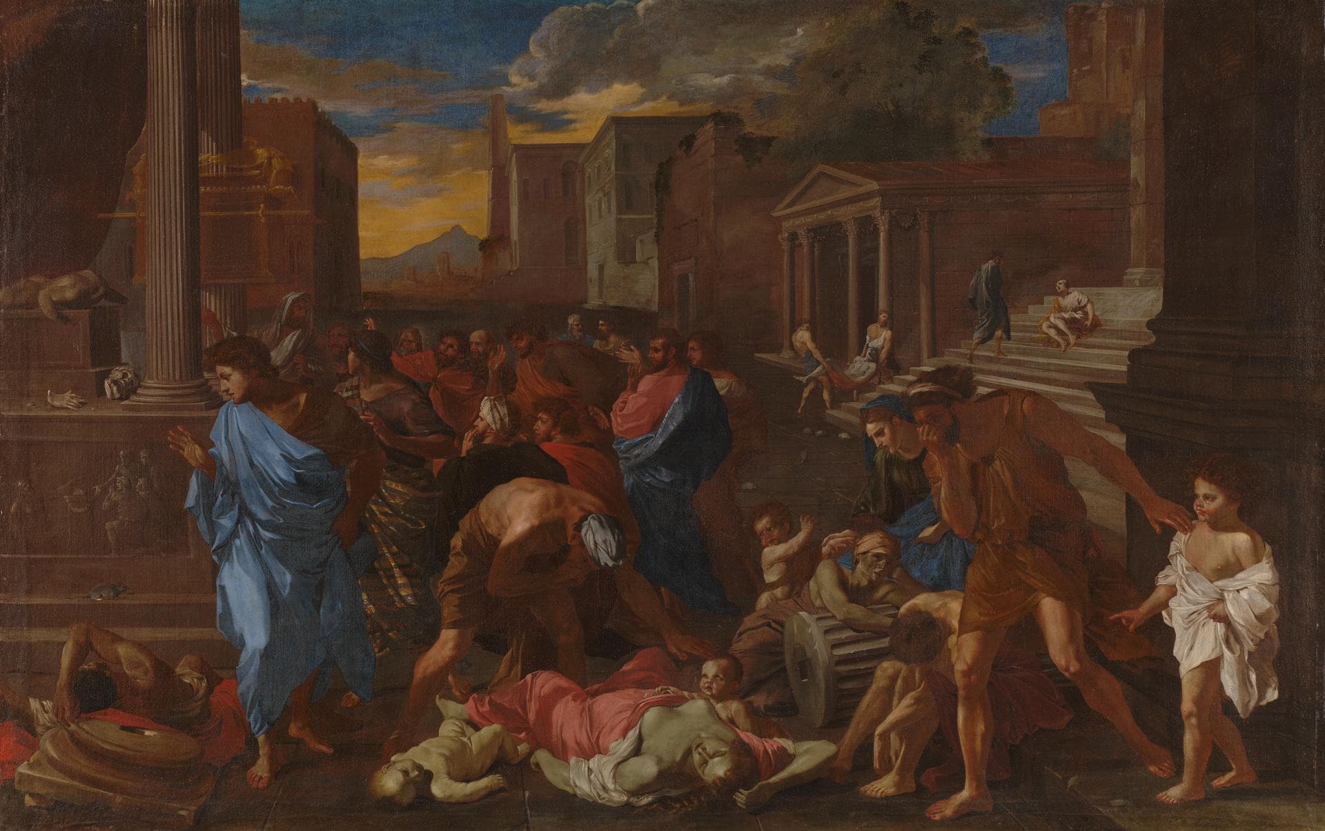Angelo Caroselli, The Plague of Ashdod (after Poussin), 1631 ปัจจุบันอยู่ที่ The National Gallery, ลอนดอน, อังกฤษ https://www.nationalgallery.org.uk/paintings/angelo-caroselli-the-plague-at-ashdod-after-poussin